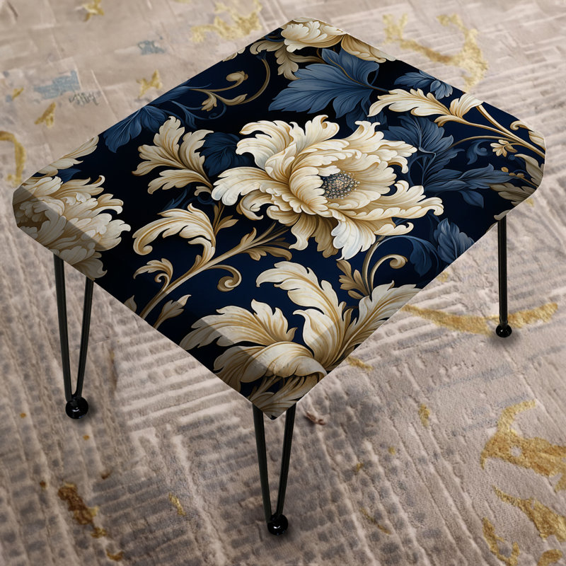 Blue Peonies Regal Damask Opulence - Floral Rectangle Ottoman