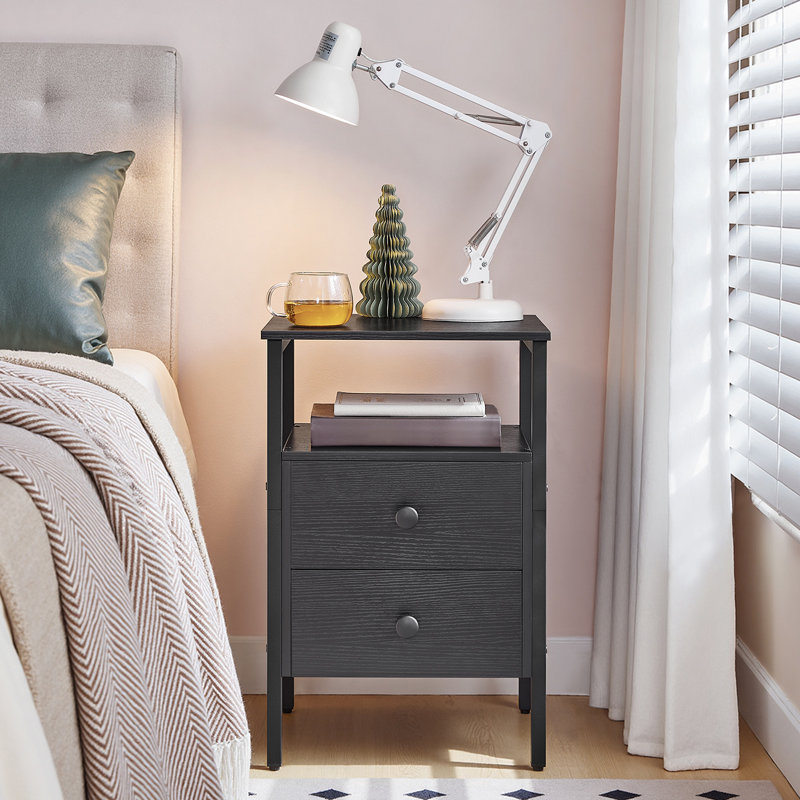 Pake 2 - Drawer 23.6" Tall Iron Nightstand with Storage and Built-In Outlets, White/Gold, Individual