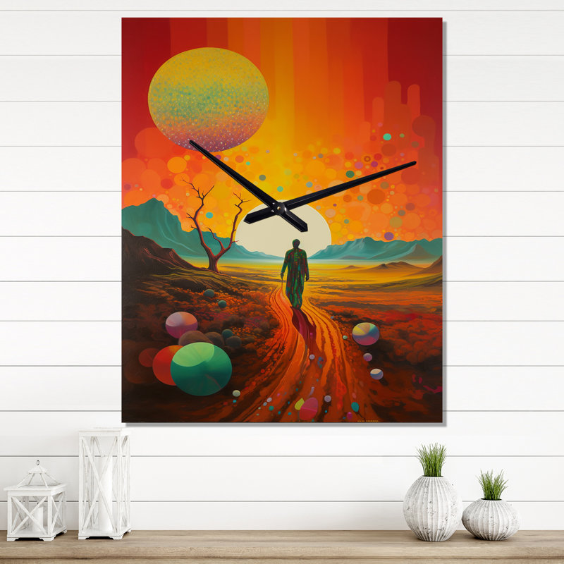 Mystic Wandering Through The Rainbow Desert I - Abstract Landscape Very Large Wall Clocks, 28" H x 12" W x 1" D