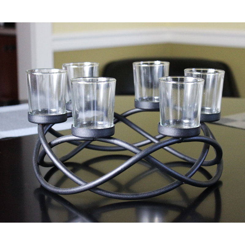 Round Table Votive Candle Holder Centerpiece, Black/Clear
