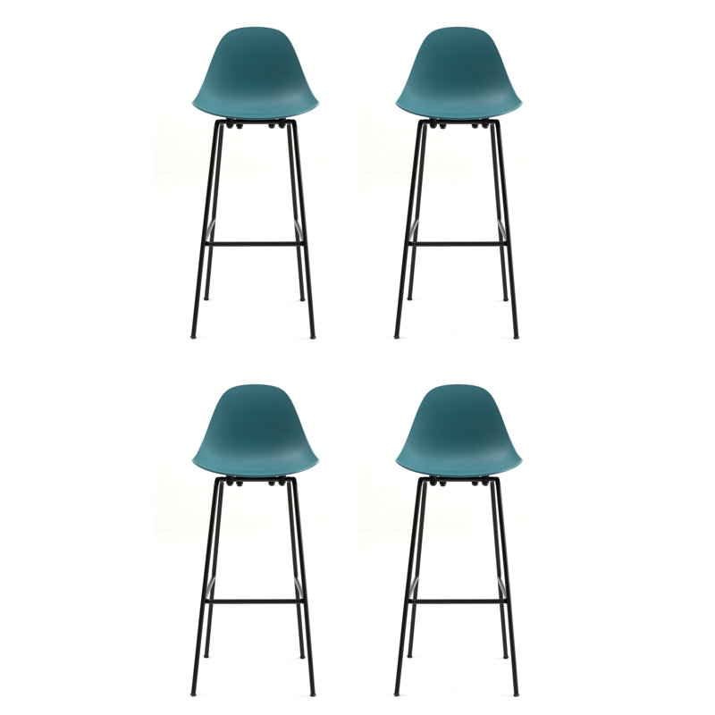 Counter Stool with Metal Frame, Black, Ocean Blue, Bar Stool (29.5" Seat Hight)