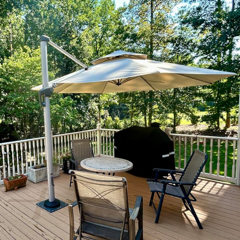 Parasol rond 11 pi avec comptoir et base en tôle d'acier Yumalay, beige, Beige