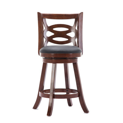 Tabouret de comptoir pivotant en bois avec dossier géométrique