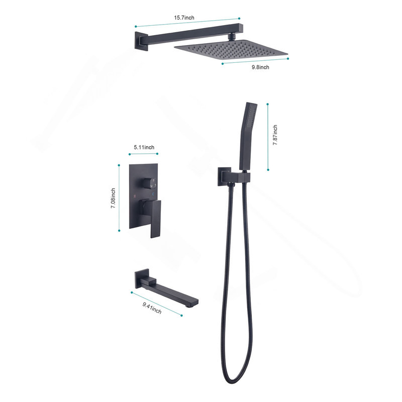 10" Rain Shower Head Systems Wall Mounted Shower, Matte Black