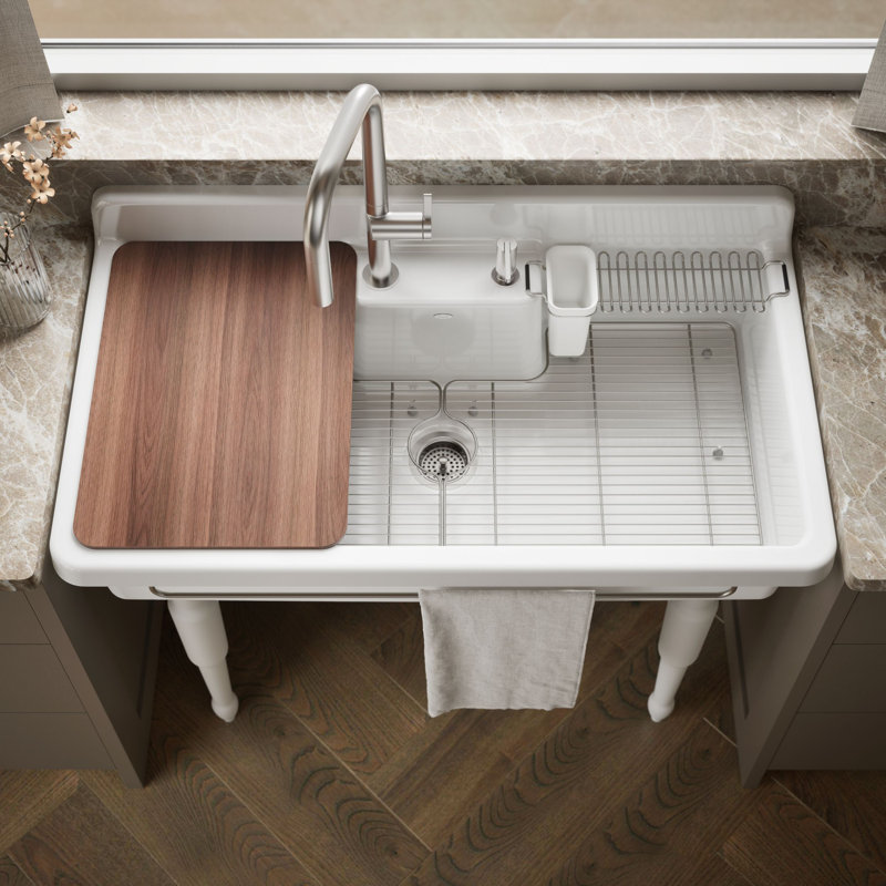 Farmstead® 45" L x 25" W Undermount Kitchen Sink, White, 2 Hole