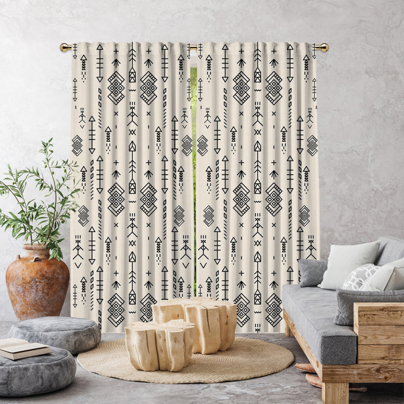 Ethnic Boho Decor Pattern Lined Blackout Single Panel Curtain, Ecru, 52" W x 63" L