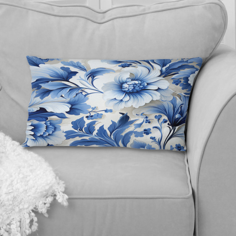Motif victorien de feuilles d'acanthe bleu cobalt - coussin à imprimé floral