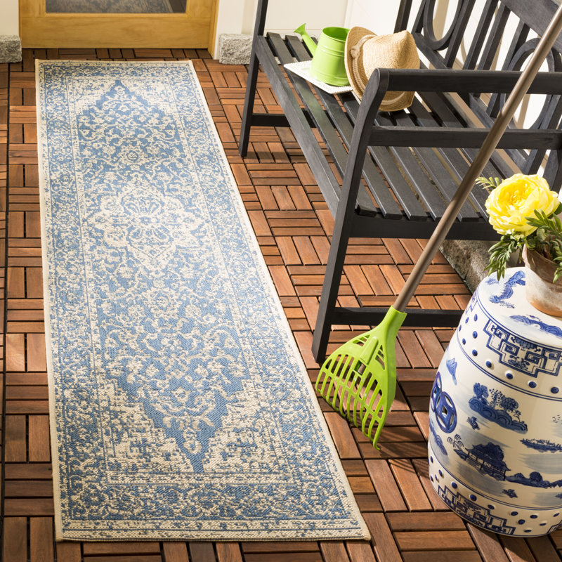 Danya Blue/Cream Indoor/Outdoor Area Rug, Runner 2'2" x 6'