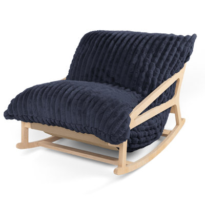 Pillow Saxx Bean Bag Rocking Chair - Elegant Oversized Rocker With Modern Wood Frame, Mondo Fur