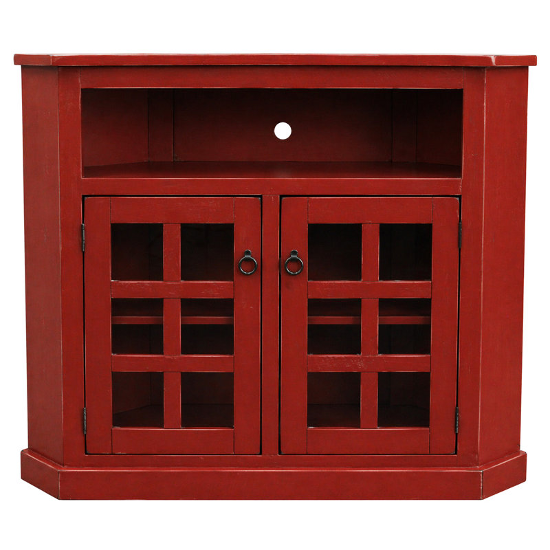 Meuble télé de coin en bois massif pour téléviseur de 55 po ou moins Campos, Rouge vif