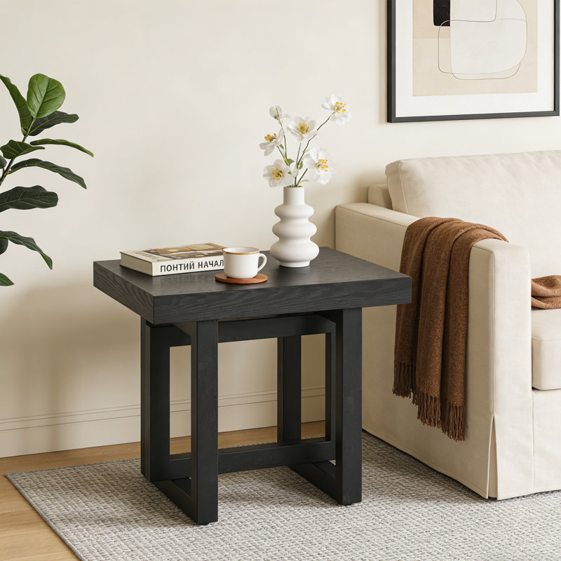 Table de bout en bois massif, Noir