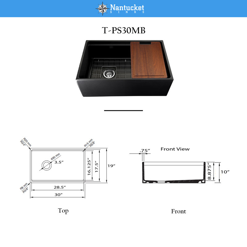 30'' L Single Basin Kitchen Sink, Matte Black