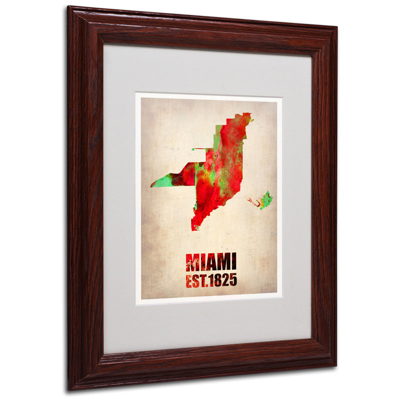 Miami Watercolor Map 11" x 14" Framed Canvas Print