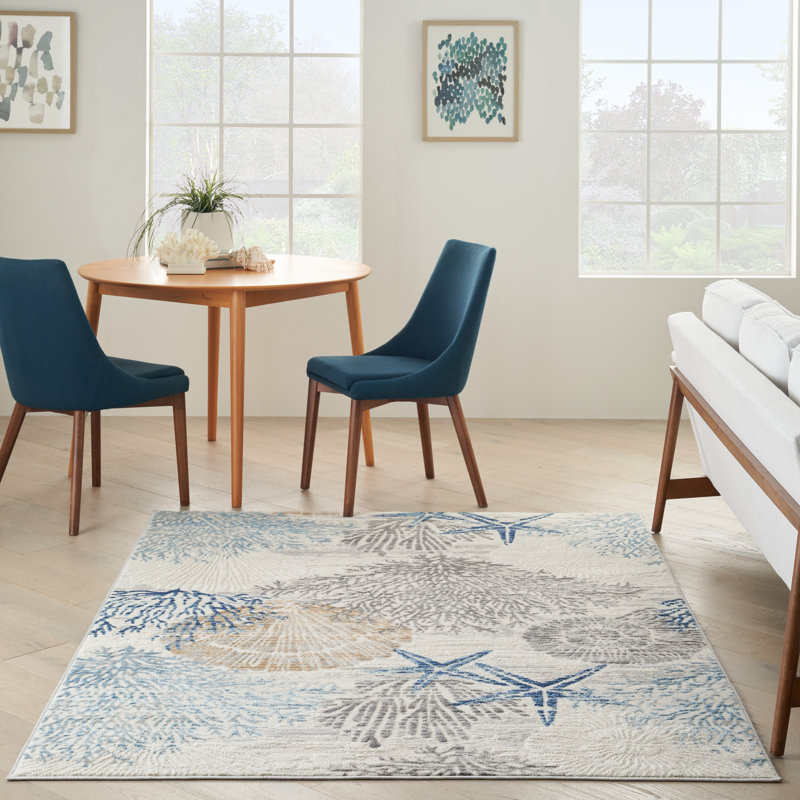 Tapis ivoire / bleu Lilyanna, Rectangle 4 pi x 6 pi
