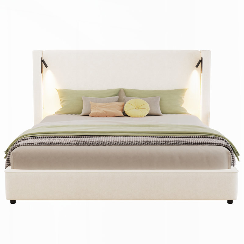 King Size Upholstered Bed Frame with High Wingback Headboard