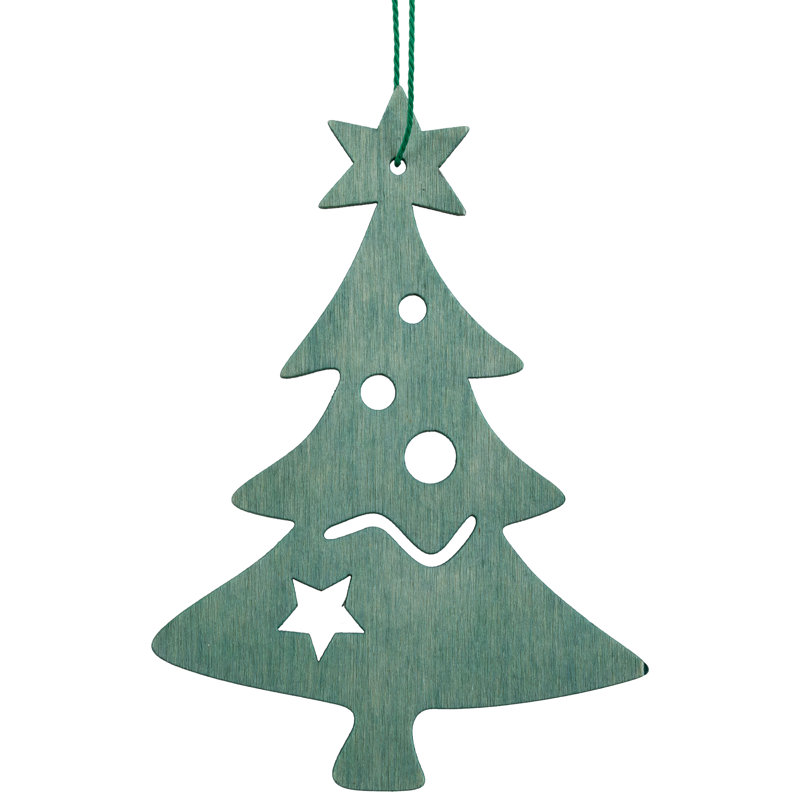 Ornement en forme d'arbre de Noël découpé en bois vert sarcelle 4,75 "