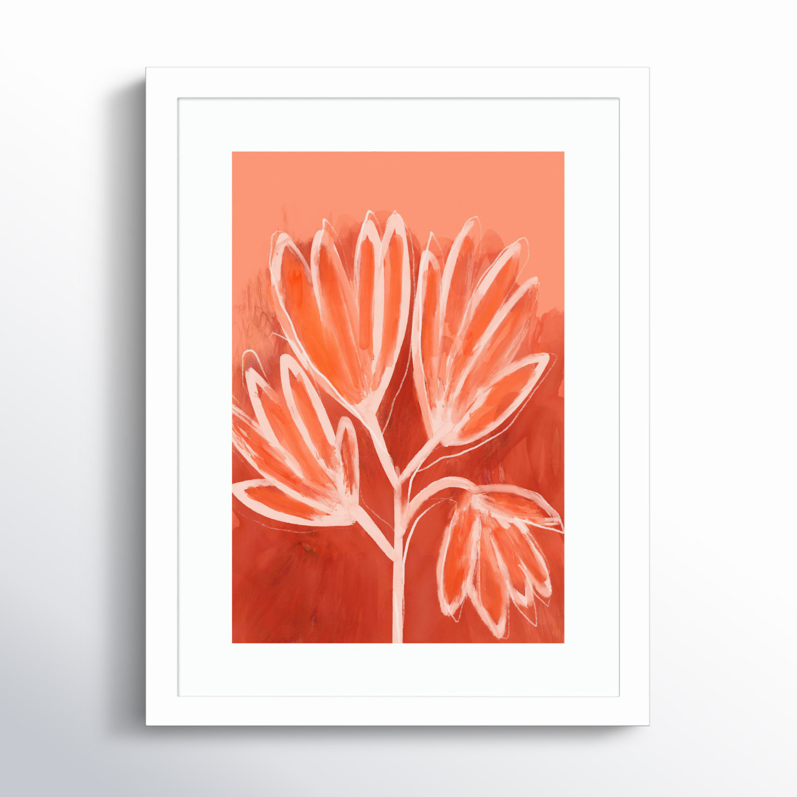 Peachy Flowers by Treechild Wood Framed Wall Art Print, White, 17" H x 13" W