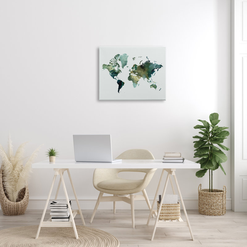 «Green Toned World Map» par Grace Popp, impression sur toile tendue, H 24 po x l 30 po x P 1,5 po