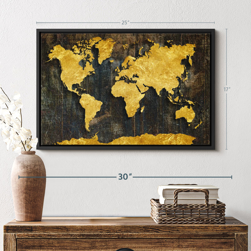 " Refined Gold World Map Canvas Print ", 17" H x 25" W