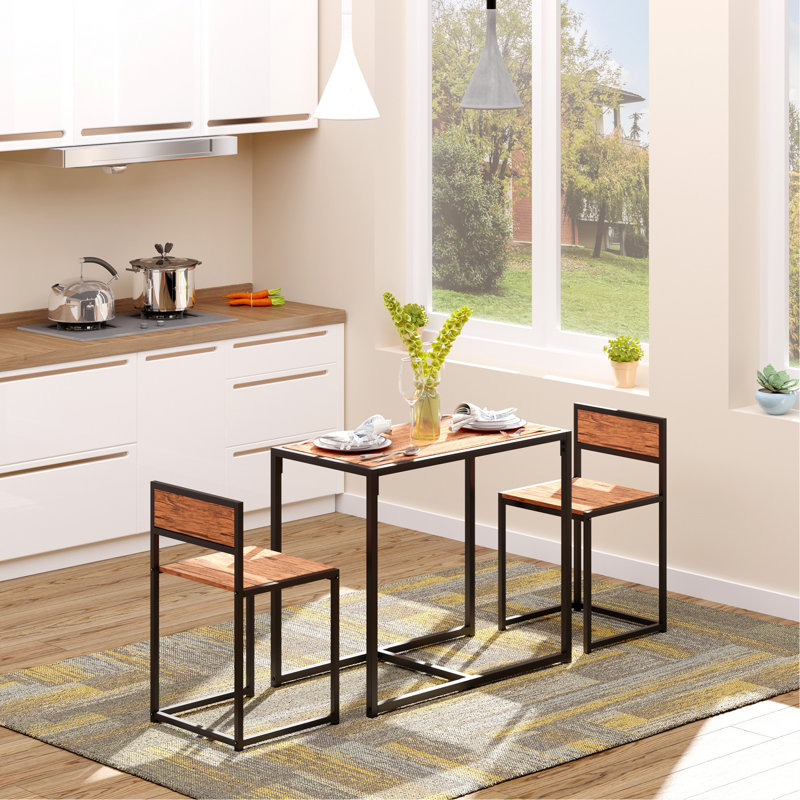 Brown MDF and Metal Frame Pub Table Set with 2 Chairs
