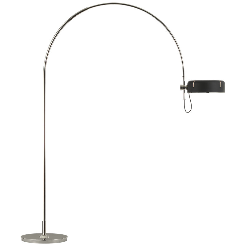 Thomas O'Brien Oso 75" Arc Reading Floor Lamp in Polished Nickel, Polished Nickel, Black