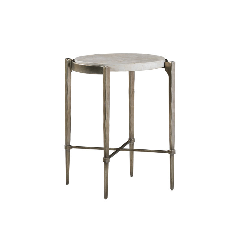 Gray Stone and Metal Round End Table