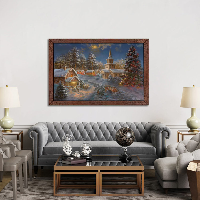 Happy Spirits Await Christmas by Nicky Boehme - Painting on Canvas, 101.6 cm H x 66.04 cm W, Brown Floater Framed