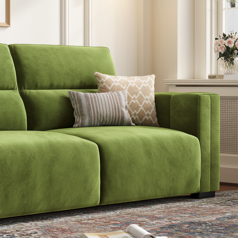 82" Velvet Square Arm Loveseat Sofa, Premium Upholstered Living Room Sofa Couch , Green