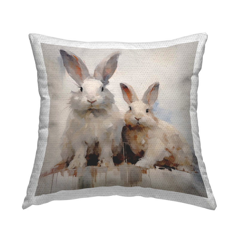 Coussin d'extérieur imprimé Stupell Industries Fluffy Spring Rabbits par Arlington Prints