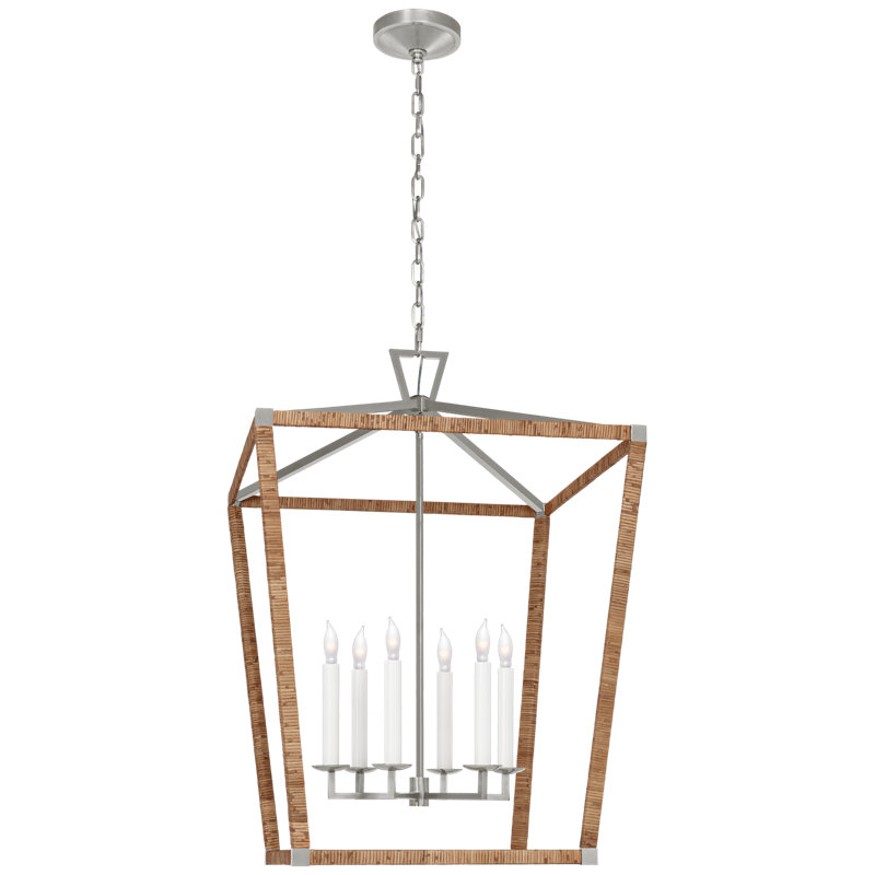 Darlana 6 - Light Chandelier, 42" H x 29" W x 29" D, Aged Iron/Natural Rattan