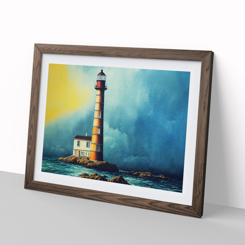 Lighthouse Watercolour Vol.5 1 Piece Single Picture Frame Wall Art, 34cm H x 46cm W, Brown