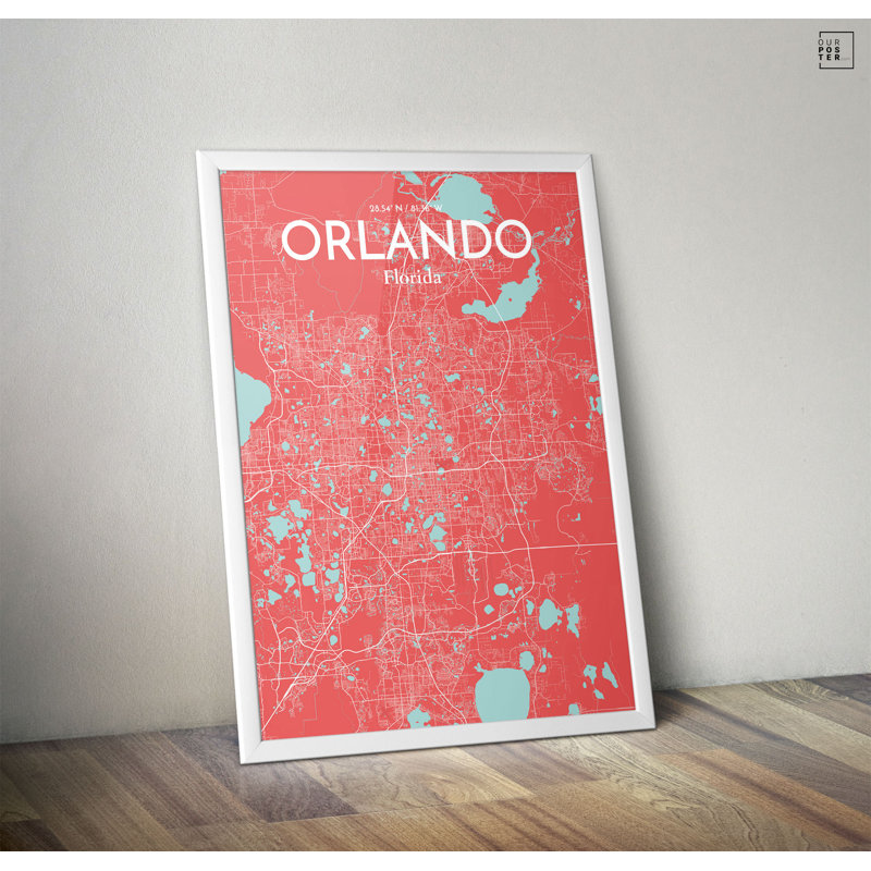 « orlando city map », reproduction d’impression sur affiche en mer, H 27,6 po x l 19,7 po