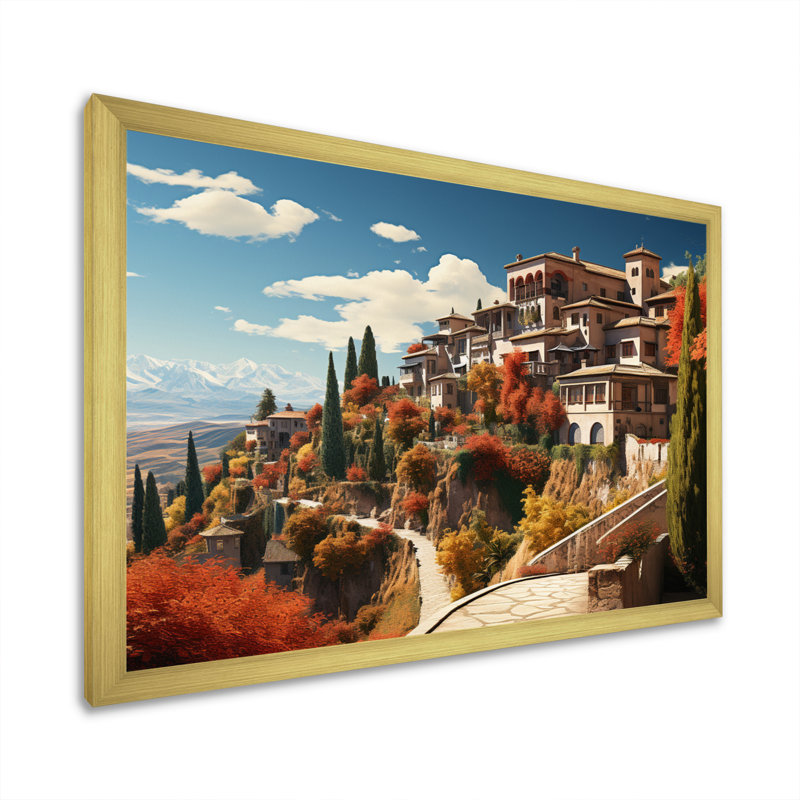 «Espagne Granadas Albaicn Districtin I», reproduction sur toile, H 34 po x l 44 po x P 1,5 po, Cadre doré simple