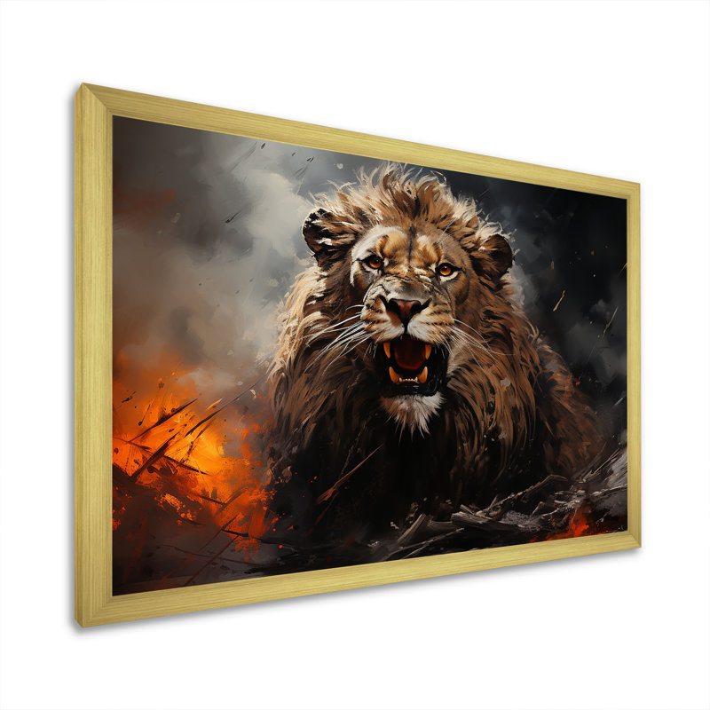 «Feral Passion Roar Lion» sur toile, Cadre doré simple, H 12 po x l 20 po x P 1 po