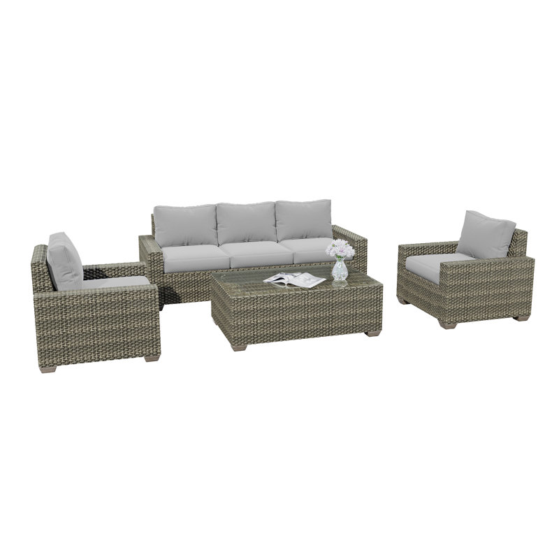 Ensemble de conversation en rotin avec coussins 4 pièces Mapleview, Gris clair