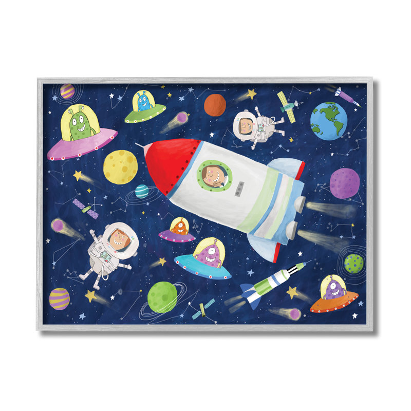 Fusée astronaute Fritz Outer Space Alien, H 11 po x l 14 po x P 1,5 po, Estampe numérique Farmhouse