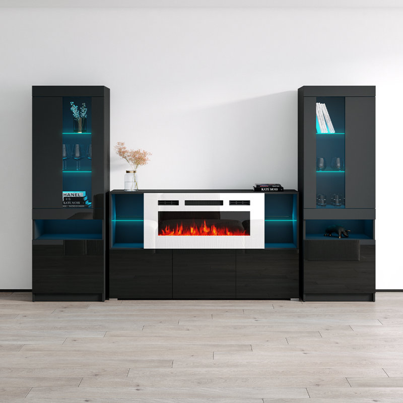 Camberlynn Entertainment Center for TVs up to 75" with Electric Fireplace Included, Black