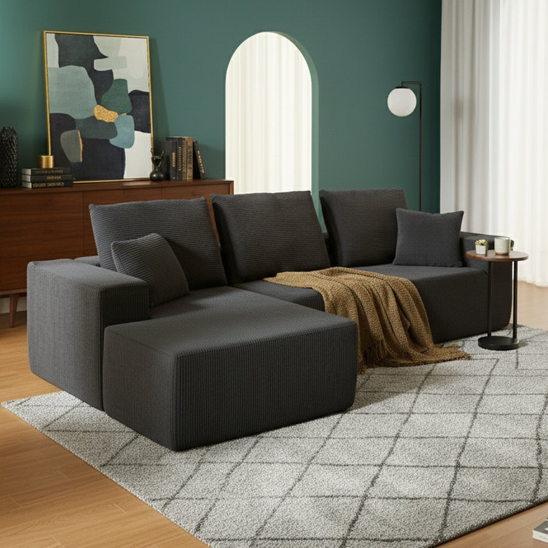 Canapé modulaire 80,3 po - Tissu noir profond - Assemblage facile à pression - Capacité de 600 lb