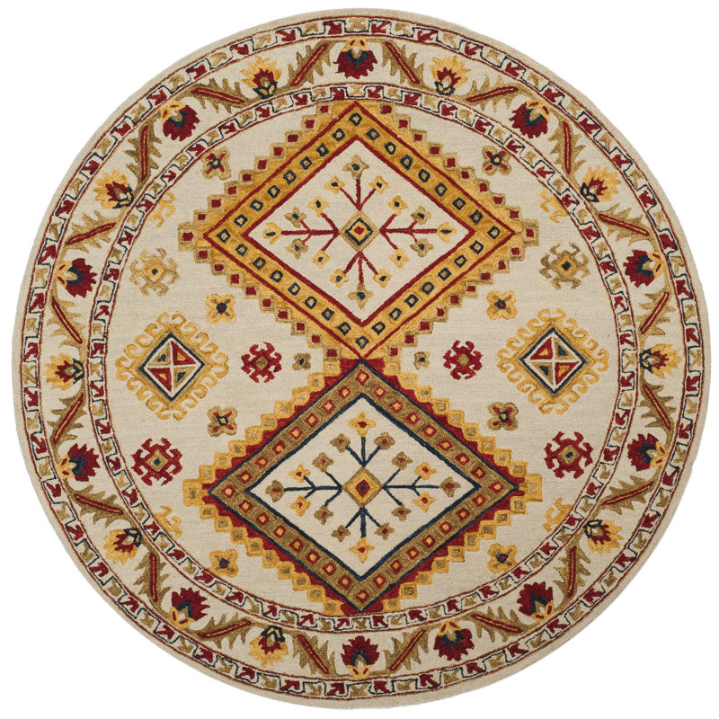 Vahakn Hand Tufted Wool Geometric Rug, Round 7'