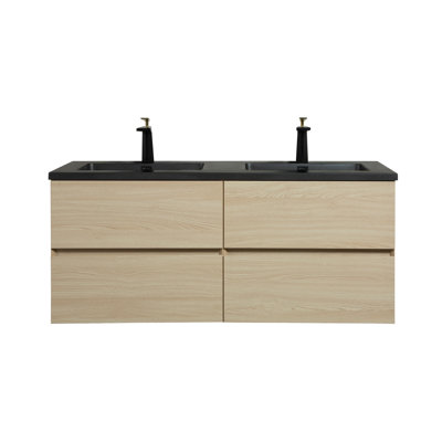 Villano 60 po L x 21 po P 4 tiroirs Meuble-lavabo avec évier double et Comptoir en Quartz noir