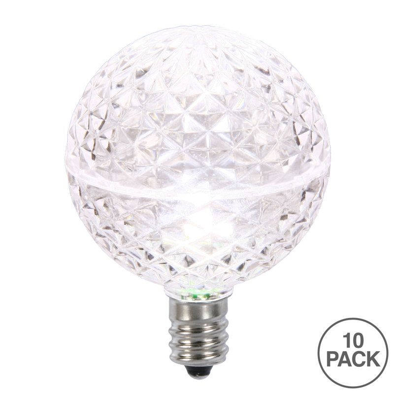 Vickerman G50 LED Pure White Replacement Bulb, E12/C7 Nickel Base .38W, 10 Bulbs Per Pack