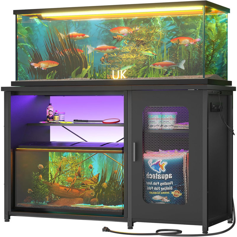 Eleodoro 55-75 Gallon Rectangle Aquarium Stand with Power Outlets & LED Light,Fish tank stand, Black