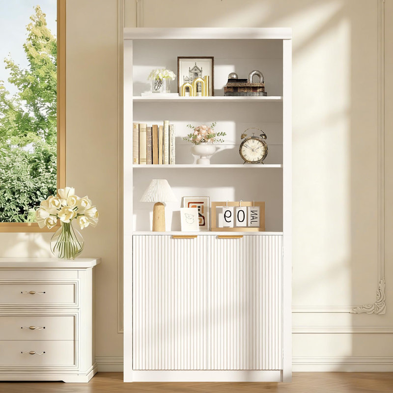 Grande bibliothèque et bibliothèque en bois avec portes Grande bibliothèque à 5 tablettes avec tablette supérieure réglable pour le bureau à domicile