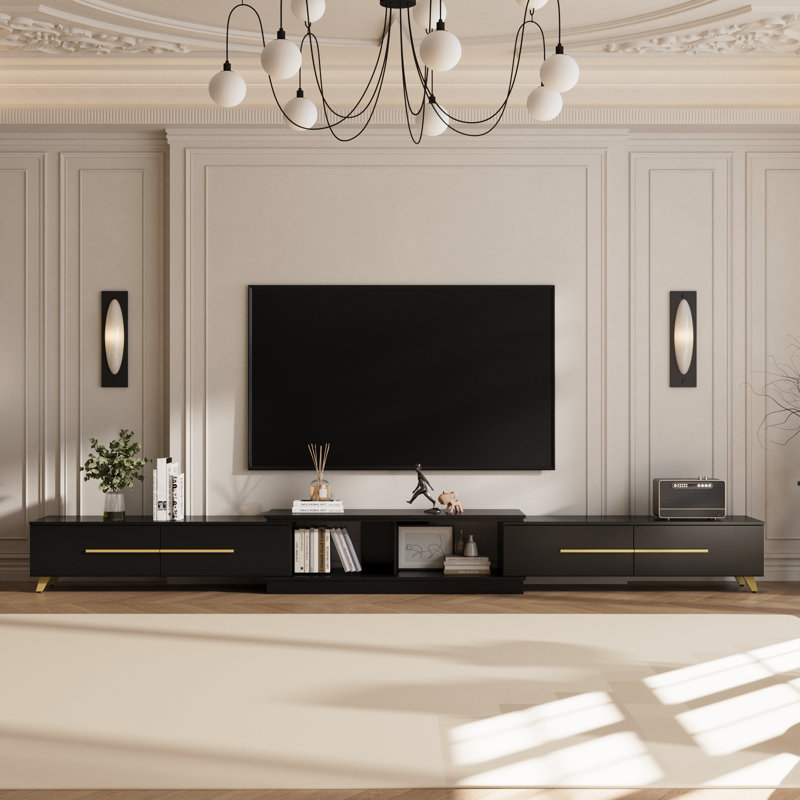 Hoschton Extendable TV Stand with Drawers, Black