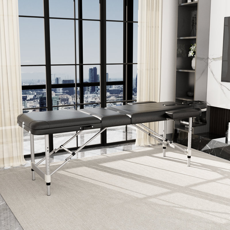 Portable 3-section Aluminum Massage Table Premium Pu Leather Spa Bed With Headrest, Arm Support Carry Bag