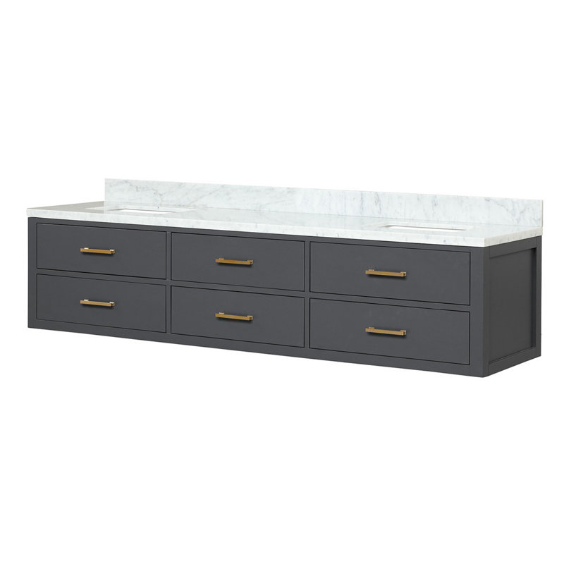 Meuble-lavabo double noir 80 po X P 22 po D, avec plateau en marbre de Carrare, Noir
