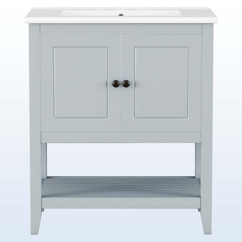 Modern and Simple Bathroom Vanity with Open Style Shelf & Door Shelf, Grey
