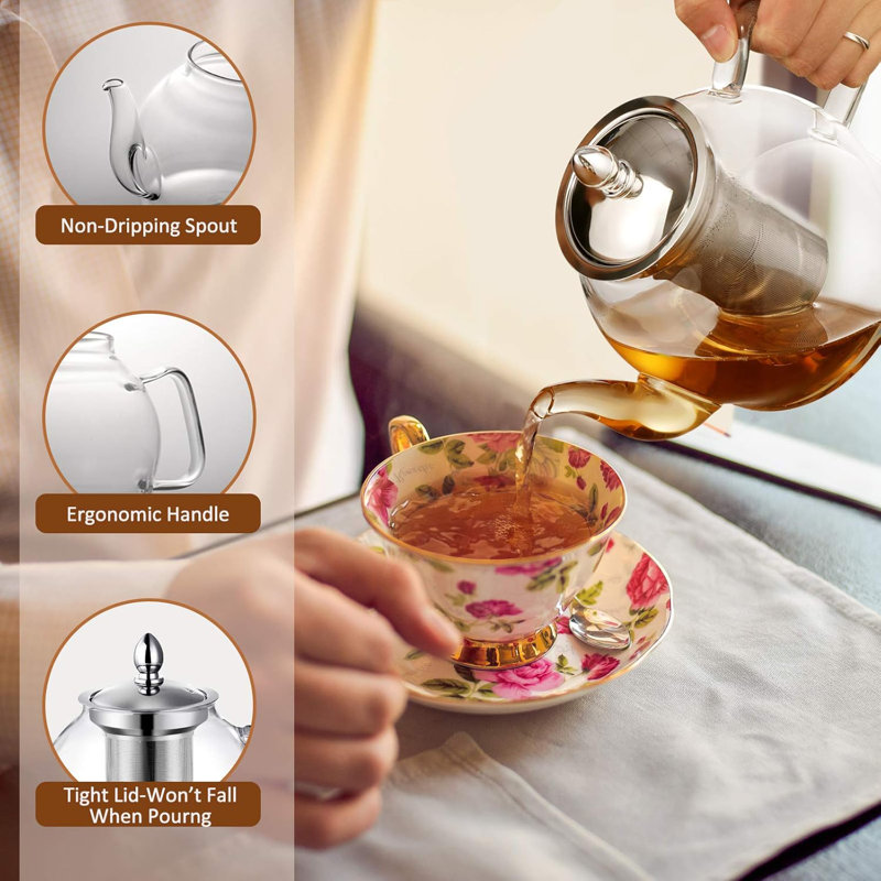 1000ml Glass Teapot with Removable Infuser, Stovetop Safe Tea Kettle