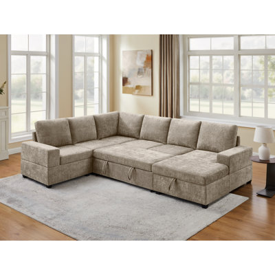 Pull-Out Sofa With Storage Chaise, Upholstered Couch