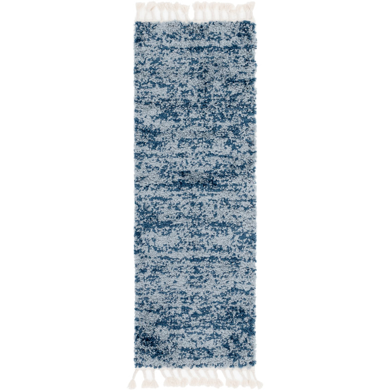 Tapis bleu à rayures Mitzy, Tapis de couloir 2 pi 2 po x 6 pi 1 po